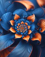 Abstract Blue And Orange Fractal Flower Design. photo