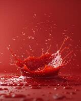 Red liquid splashing on a red background photo