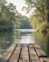 A wooden dock on a river photo