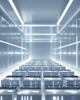 Futuristic battery storage system with illuminated energy cells photo