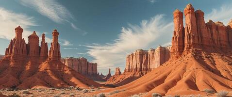 Red rock formations in the desert with clouds in the sky photo