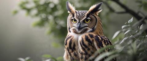 A large owl with yellow eyes photo