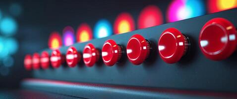 A row of red buttons on a wall photo