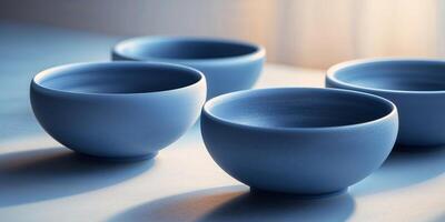 Blue Bowls with Smooth Textures and Natural Light. photo