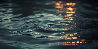 The rippling water reflects the light in a dark setting. photo