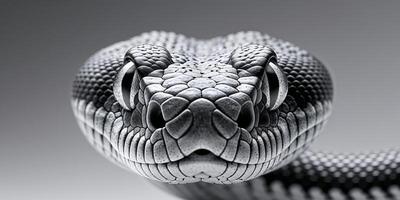 A close up of a snake's face with its eyes open. photo