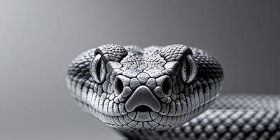 A close up of a snake's face with its eyes open photo