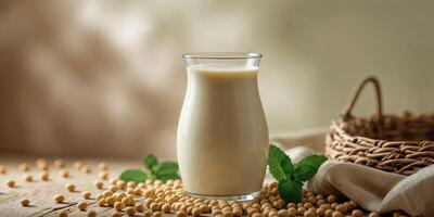 Healthy soymilk beverage in a cozy setting capturing the essence of soybean goodness photo