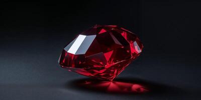 Mesmerizing Red Crystal Gem Reflecting Light in Dark Studio Setting photo