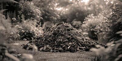 A Bountiful Compost Pile in a Lush Garden Setting. photo