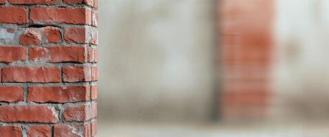 a tight shot of a brick wall with a hazy indistinct image of its corner in the background. photo