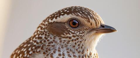 A tight shot of a bird's face adorned with numerous freckles. photo