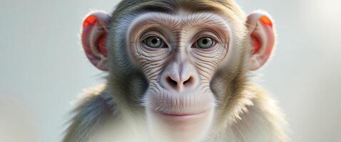 A tight shot of a monkey's face exhibiting blurred features and hazy eyes photo