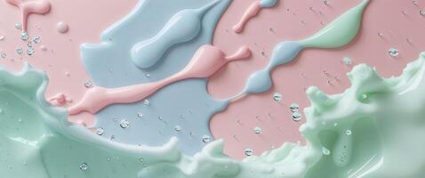 A colorful liquid is splashed on a pink and blue background photo