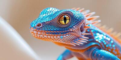 A close up of a lizard with bright blue eyes photo
