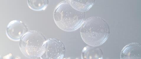 A cluster of soap bubbles captured in a tight shot. photo