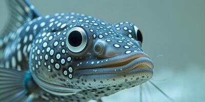 Closeup of a Spotted Aquatic Creature Head. photo