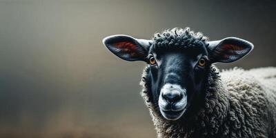 Black sheep smiling playfully a curious gaze intriguing background photo