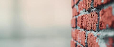 a tight shot of a brick wall with a hazy indistinct image of its corner in the background photo