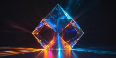 A glowing diamond shaped object with light coming from it photo