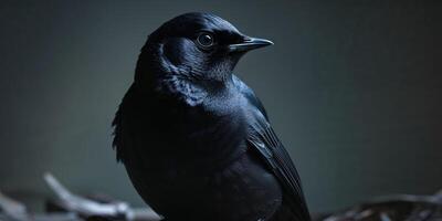 A black bird is sitting on a branch photo