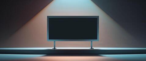 An empty black billboard on a stage with spotlight photo