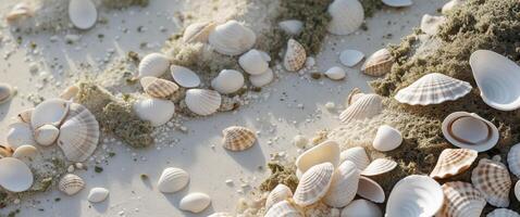 Natural textured background with crushed shells and rough scrub surface photo