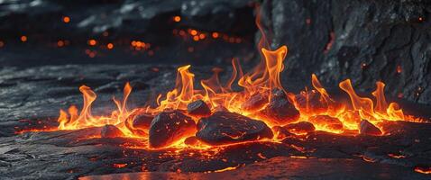 Glowing Embers Abstract Background Texture Dark Stone fiery Lava photo
