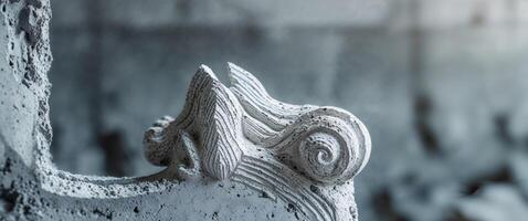 Intricate textured carving on rough concrete background for design and decor. photo