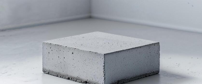Gray concrete cinder block with rough textured surface centered on a clean white backdrop showcasing ample copy space for design use photo