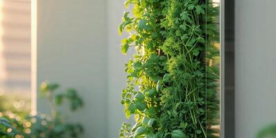 Innovative vertical herb garden in a small urban space photo
