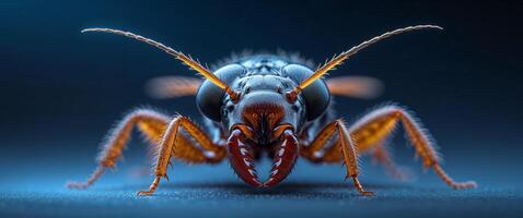 Extreme Macro Of Tiny Insect Mandibles On Dark Blue Background photo