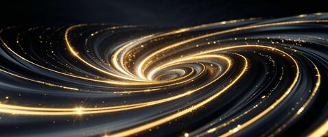 Swirling gold light vortex on dark background for abstract design. photo