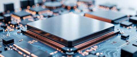 Futuristic Central Processing Unit On Circuit Board. photo