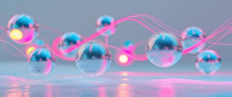 A group of colorful spheres floating in water photo