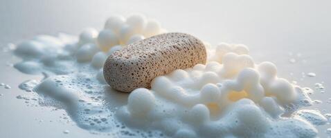 A sponge is sitting on top of a white surface photo