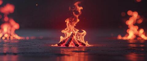 Glowing embers with soft red light for fiery background design photo