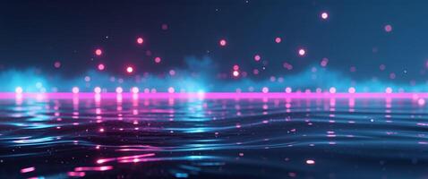 Futuristic neon light reflections on water surface for creative design photo