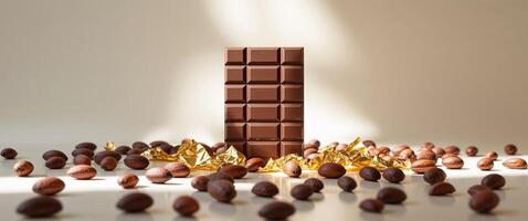 Chocolate bar with nuts and chocolate on white background 3d rendering photo