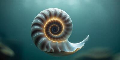 Enigmatic Nautilus Shell in Underwater Habitat photo