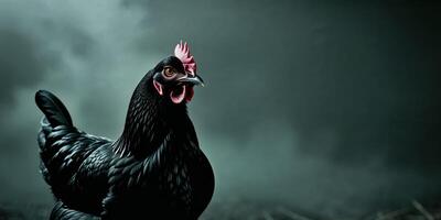 Intriguing Image of a Black Chicken in a Mysterious Setting. photo