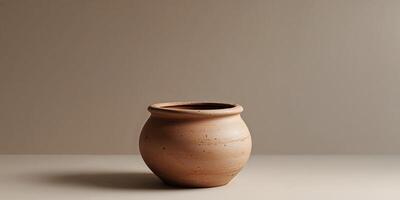 Rustic Clay Pot with Rounded Shape and Smooth Surface Ideal for Garden or Home Decoration photo