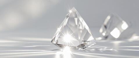 Shimmering white light reflections on faceted crystal surface. photo
