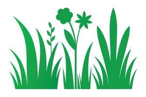 Green Grass and Flowers Silhouette with White Background Design vector
