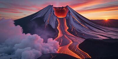 Volcano, lava, sunset, sunrise, lava, lava flow, lava flow, lava flow photo