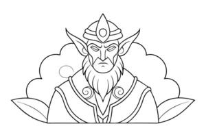 Line Art Elf Wizard Character with Pointed Ears and Intricate Clothing Details vector