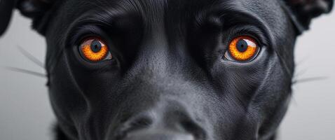 A close up of a black dog's eyes photo