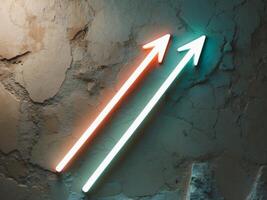Two neon arrows pointing in opposite directions on a wall photo
