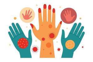 Creative Colorful Hands with Dots and Viruses on a White Background vector