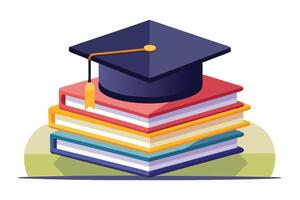 Stack of Colorful Books with Graduation Cap Isolated on White Background vector